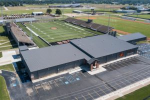 Aerial photo of Burkburnett High School Field House for local architecture firm in Wichita Falls, TX