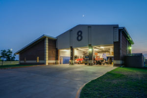 Commercial architectural photograph of a exterior at Fire Station #8 in Wichita Falls, TX for local architecture firm